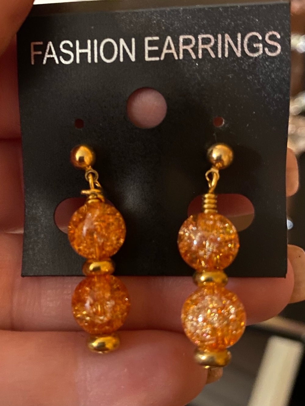Fashion Earrings Gold-Tone Amber Glitter Drop Earrings